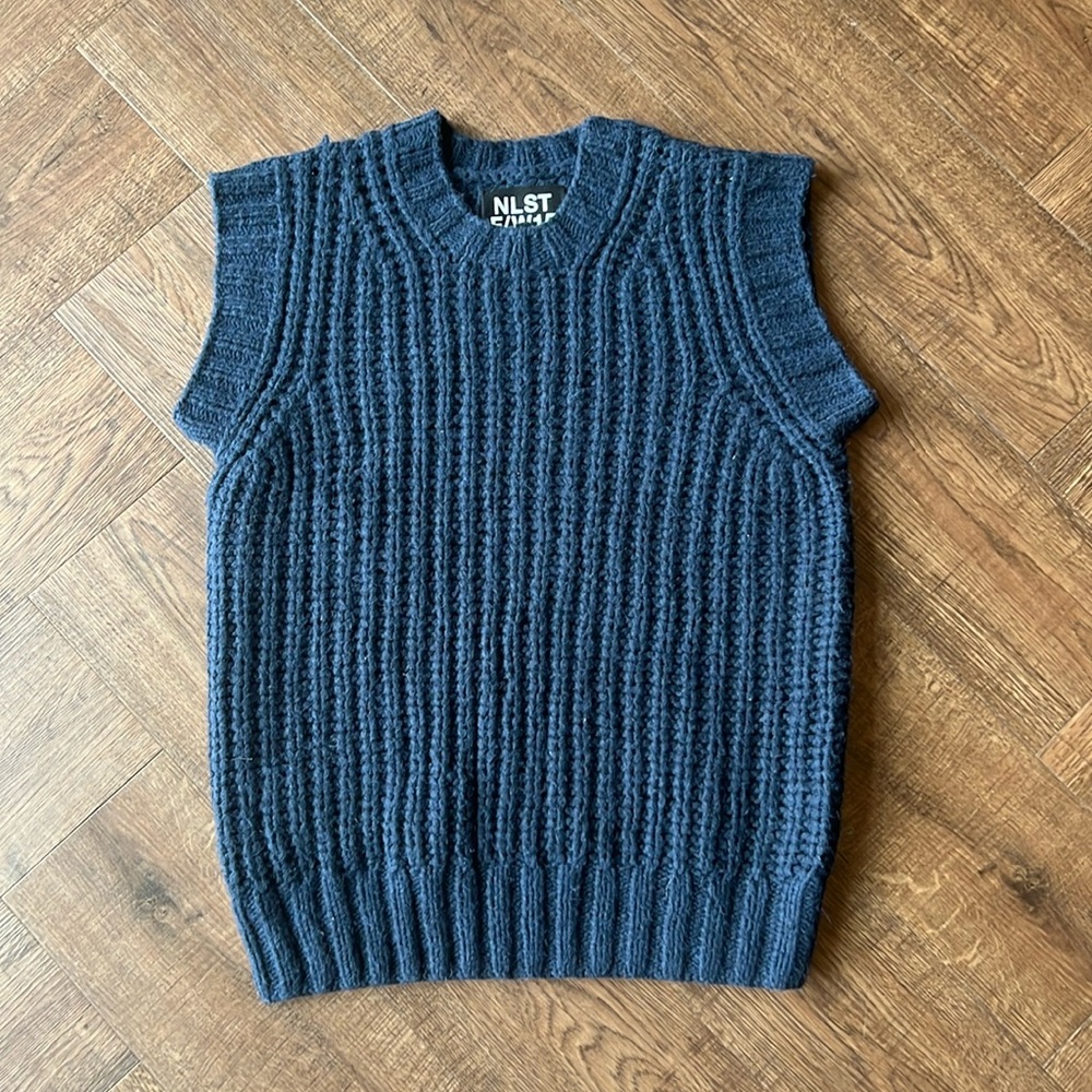 NLST Sleeveless Knit Sweater Vest Midnight Blue Sz L